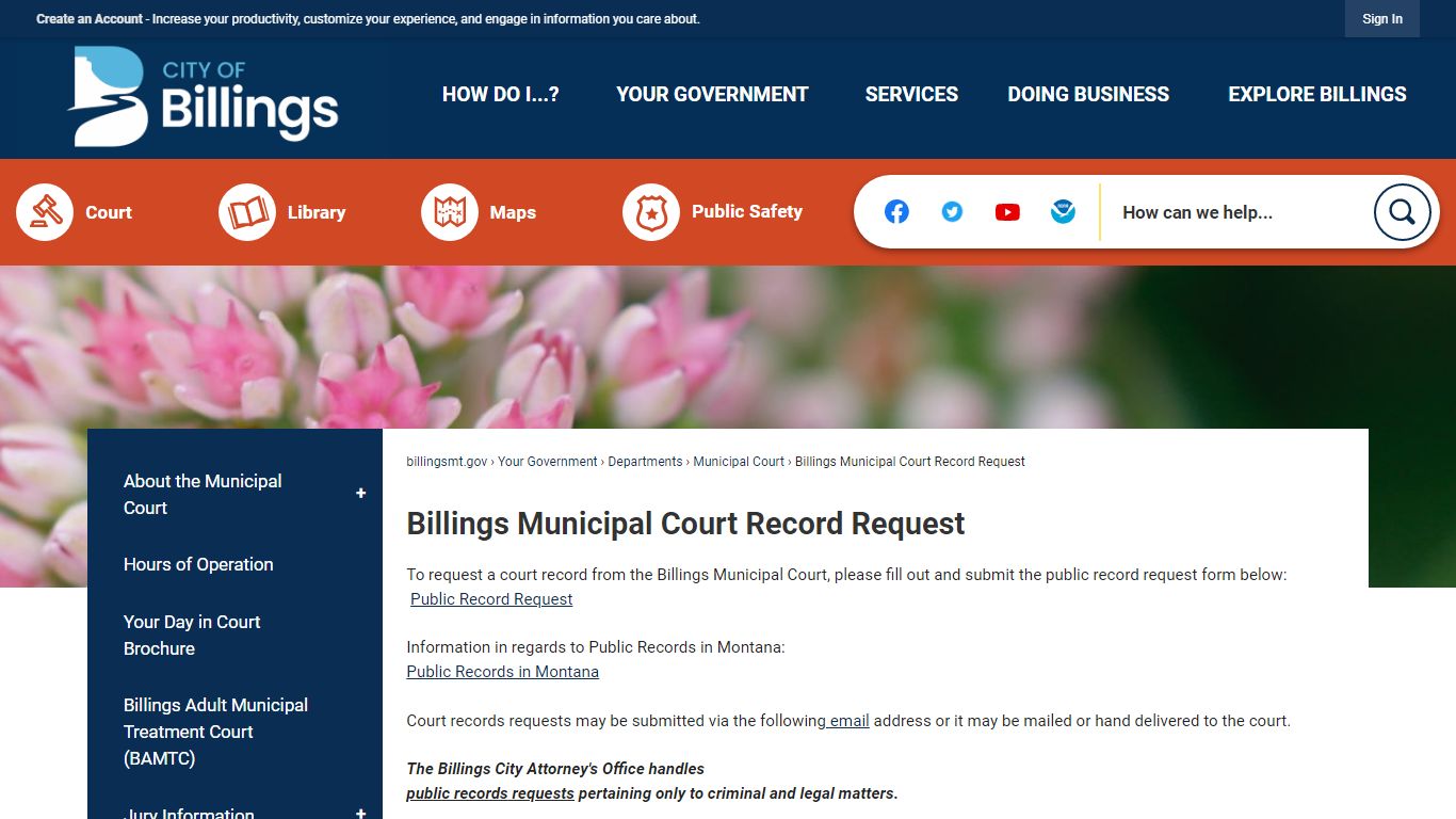 Billings Municipal Court Record Request | City of Billings, MT ...